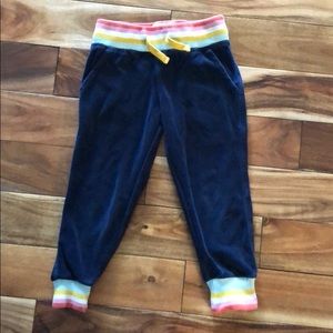 Mini Boden navy blue velour joggers.